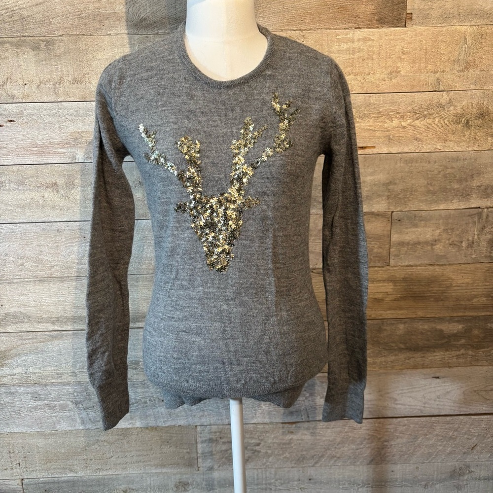 French connection women's grey 100% merino wool sweater in size medium